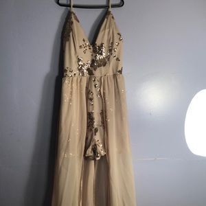 Tan and gold homecoming dress